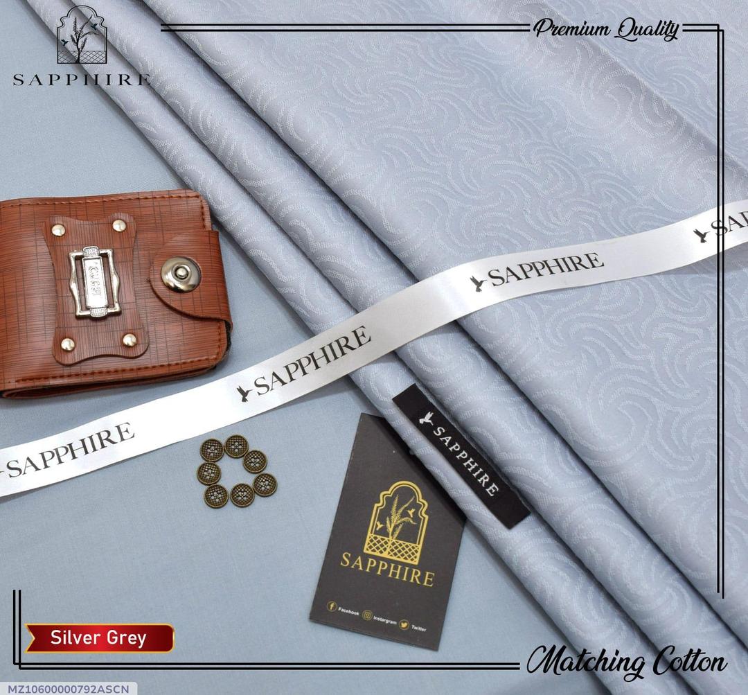 Silver Grey Men Cotton Self Print Suit All Season