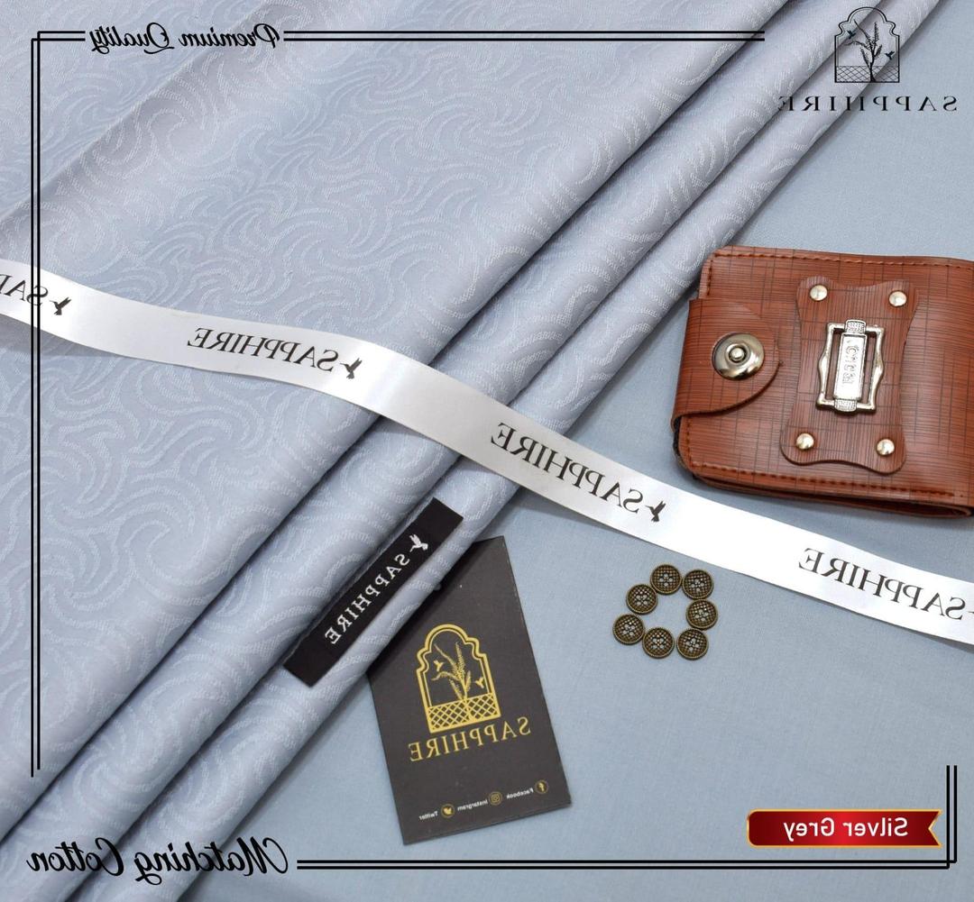 Silver Grey Men Cotton Self Print Suit All Season