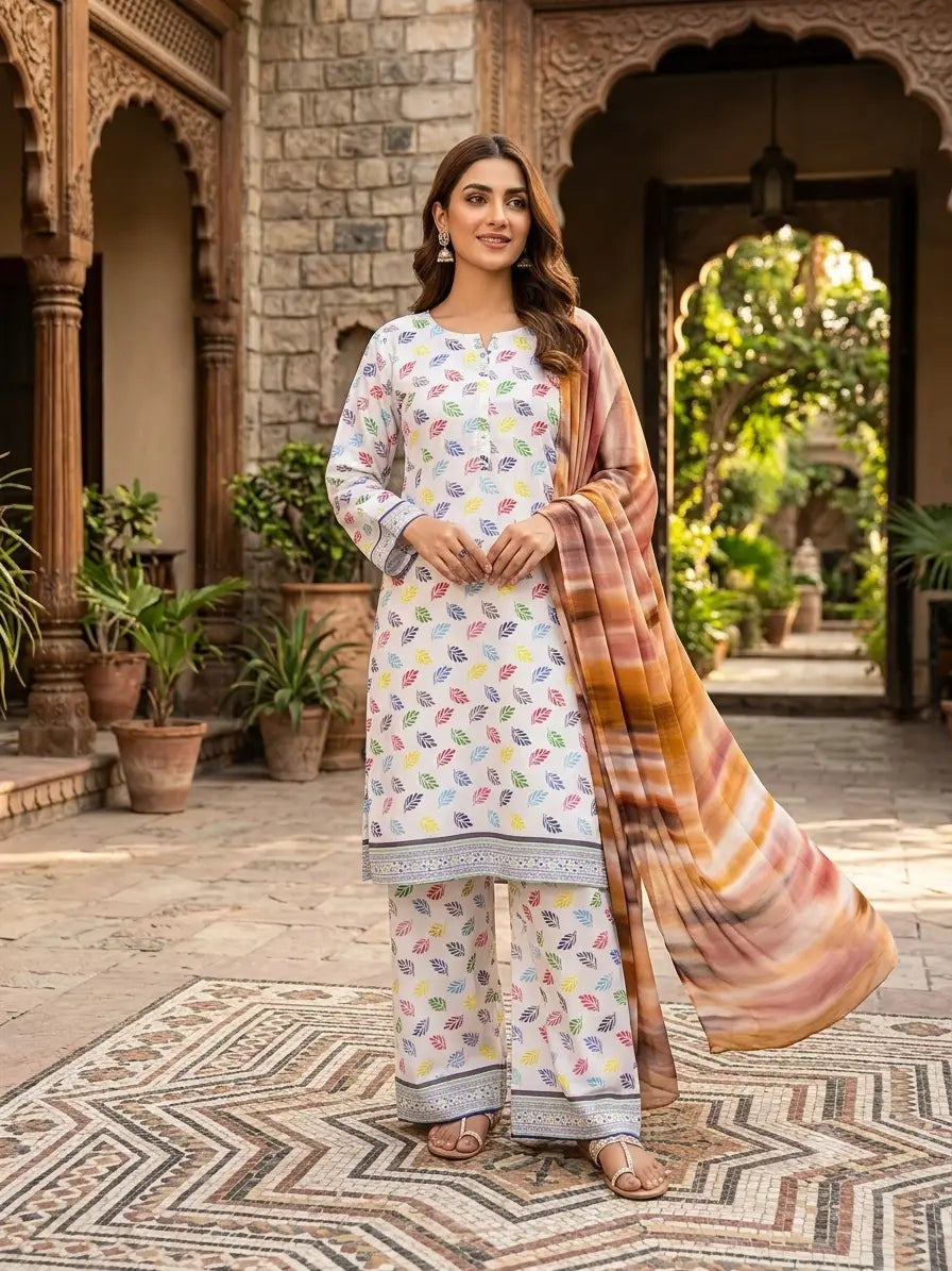 3 Pcs Women's Stitched Printed Suit