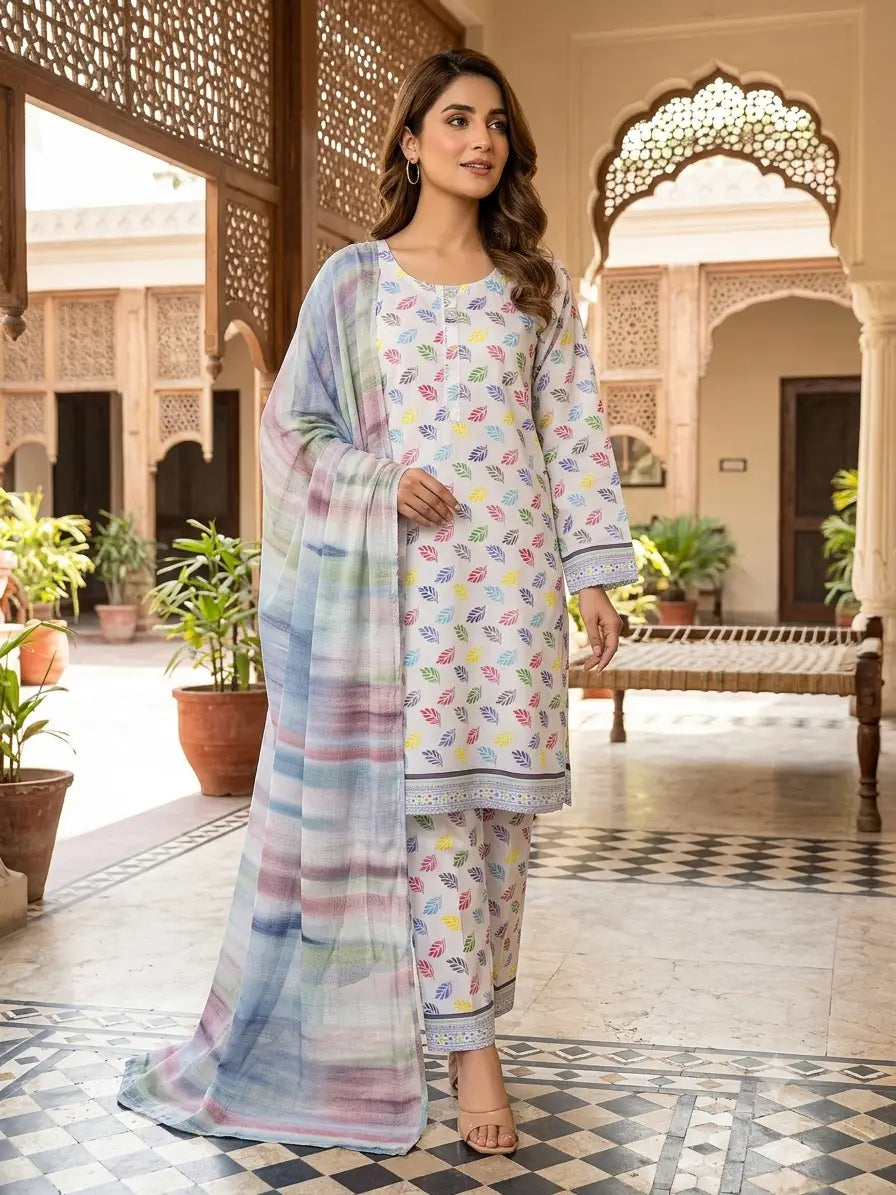 3 Pcs Women's Stitched Printed Suit