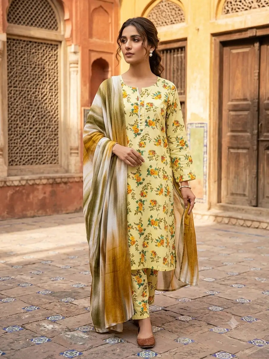 3 Pcs Women's Stitched Printed Suit