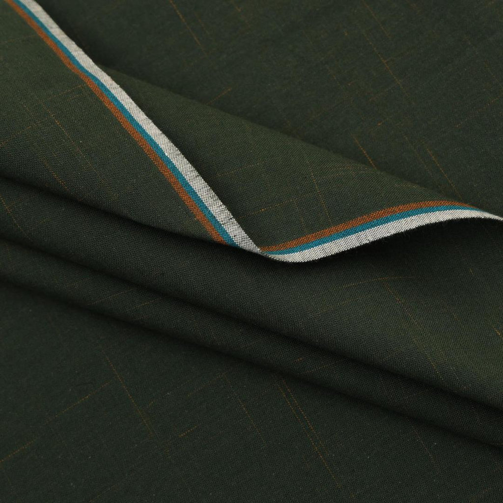 Men's Premium Cotton Suit Fabric Green Striped Border Winter