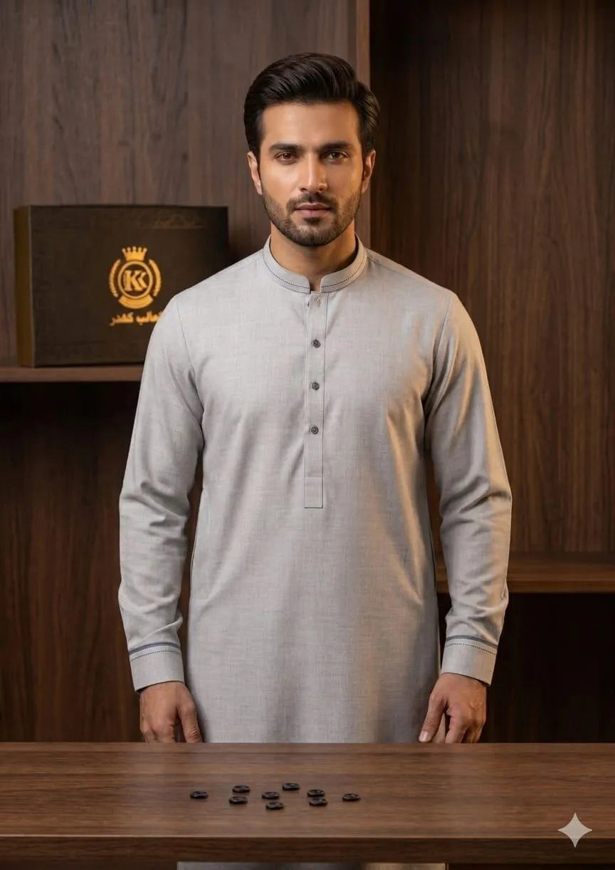 Grey Khaddar Men Suit Fabric 3.5m