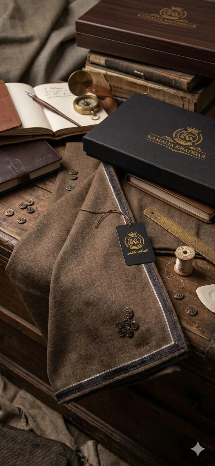 Brown Khaddar Men's Suit with 8 Buttons
