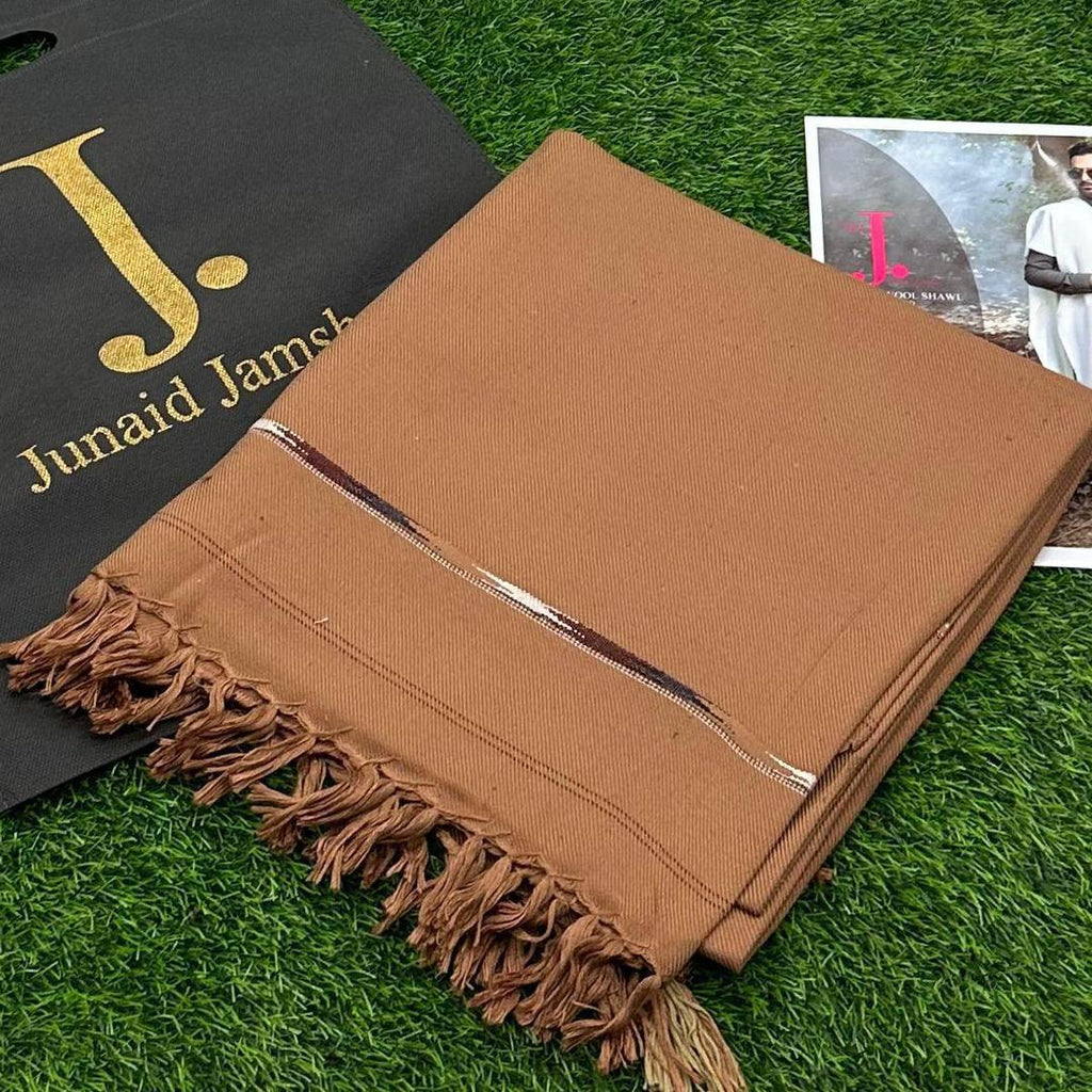 Premium Brown Wool Shawl for Men, 3 Yards, Fringed Edge