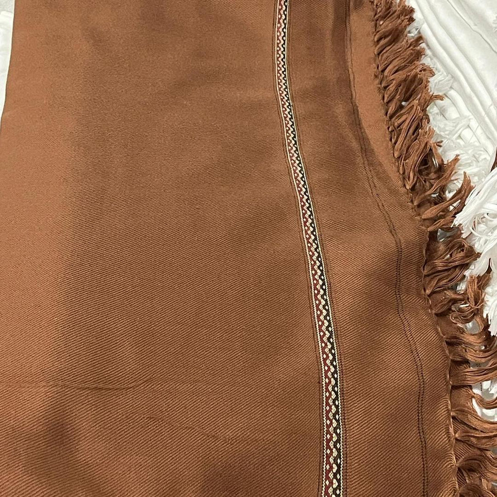 Premium Brown Wool Shawl for Men, 3 Yards, Fringed Edge