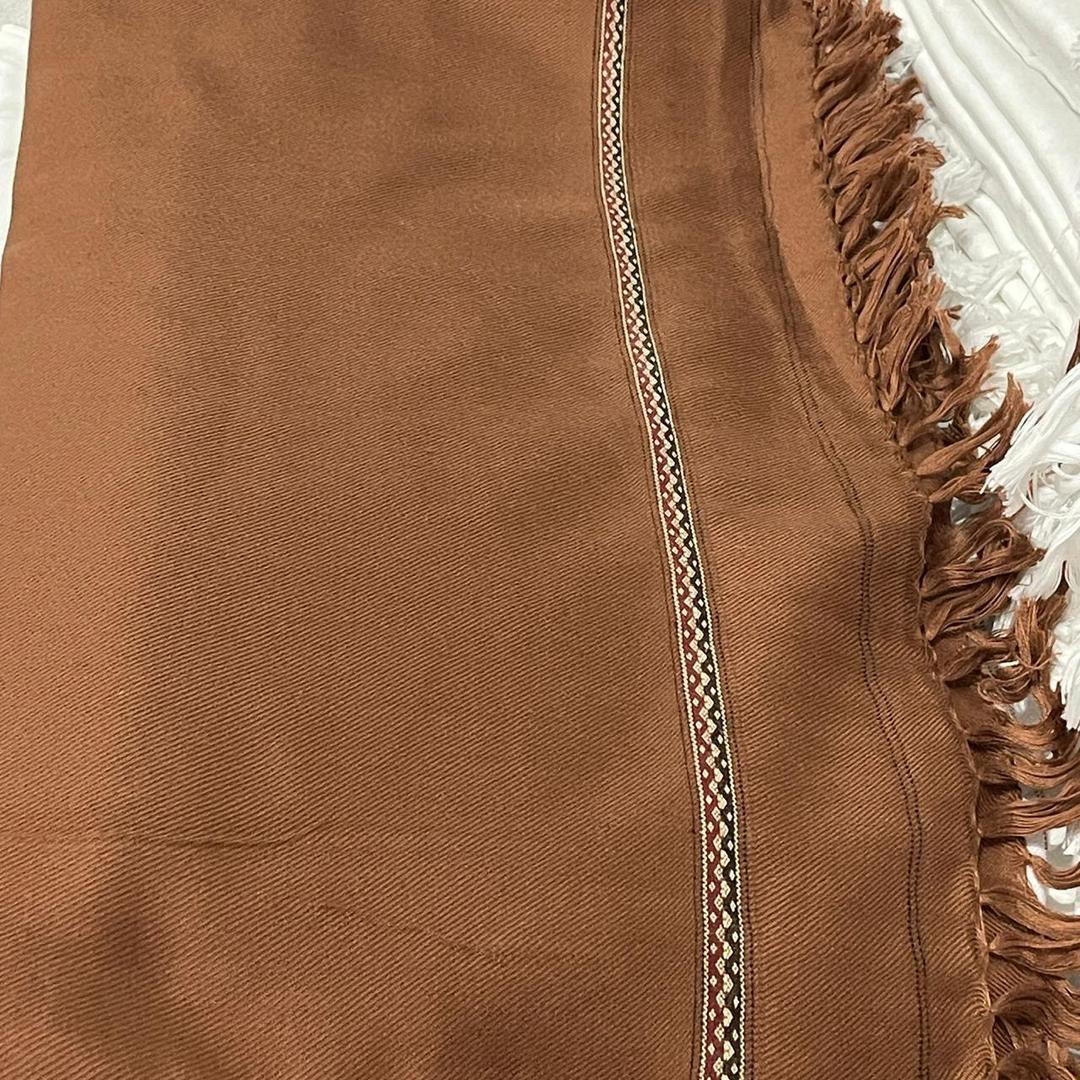 Premium Brown Wool Shawl for Men, 3 Yards, Fringed Edge