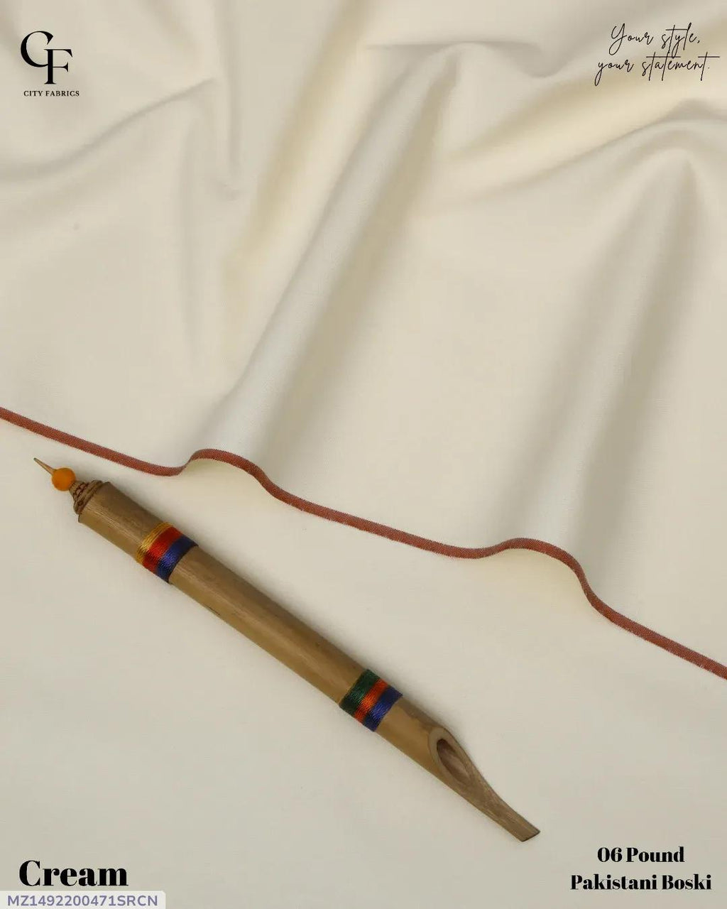 Cream Boski Fabric for Men Wedding Office Wear