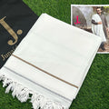 Premium White Wool Shawl with Brown Black Trim