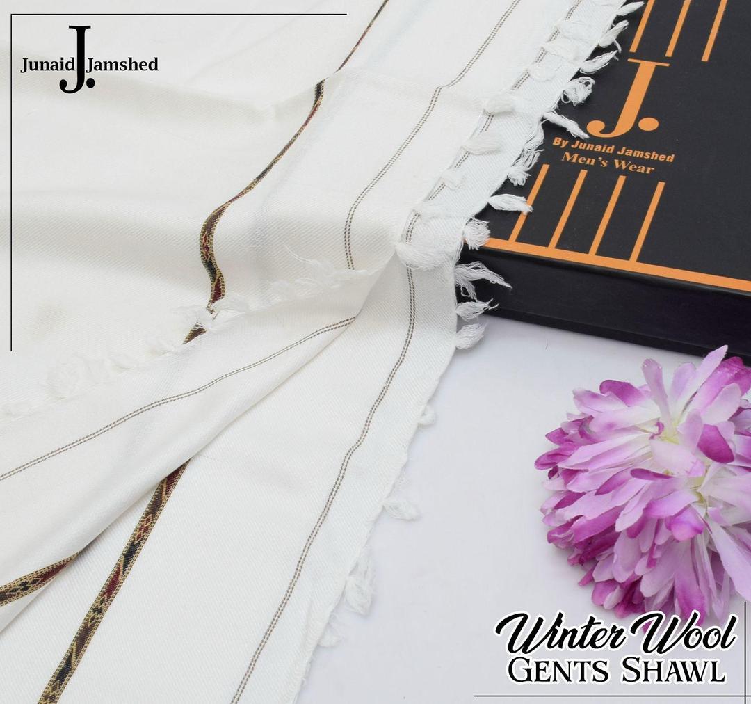 Premium White Wool Shawl with Brown Black Trim