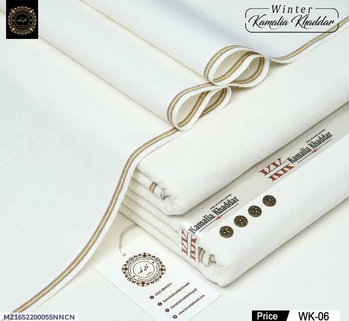 Winter Khaddar Suit Off-White Gold Trim Unstitched