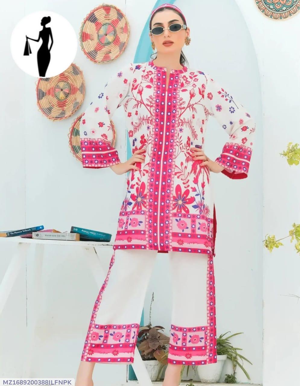 Pink Digital Printed Swiss Lawn Kurta Set 2Pcs