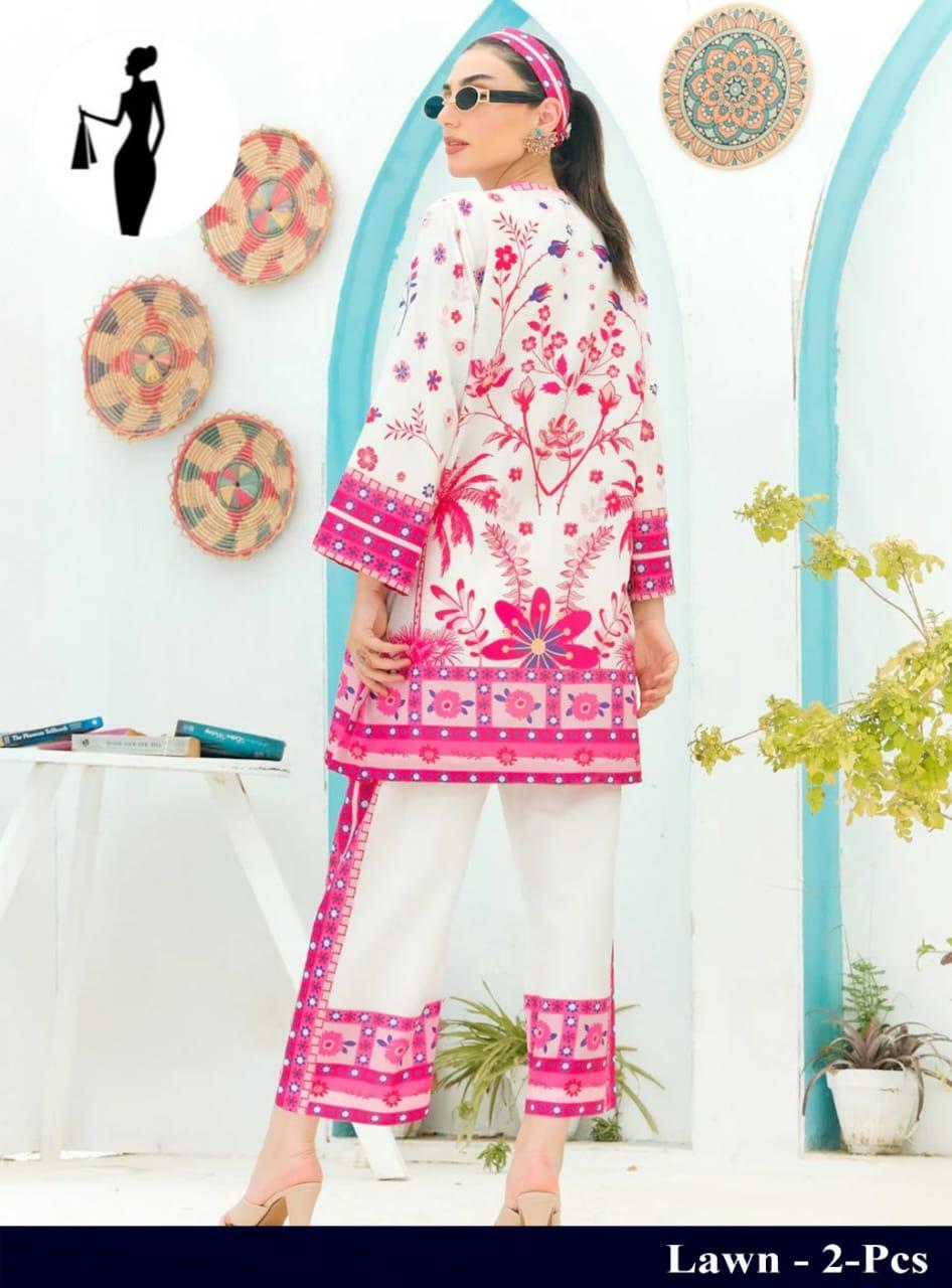 Pink Digital Printed Swiss Lawn Kurta Set 2Pcs
