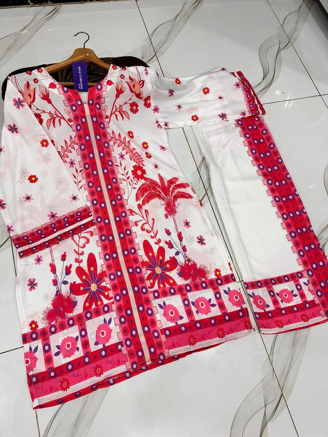 Pink Digital Printed Swiss Lawn Kurta Set 2Pcs