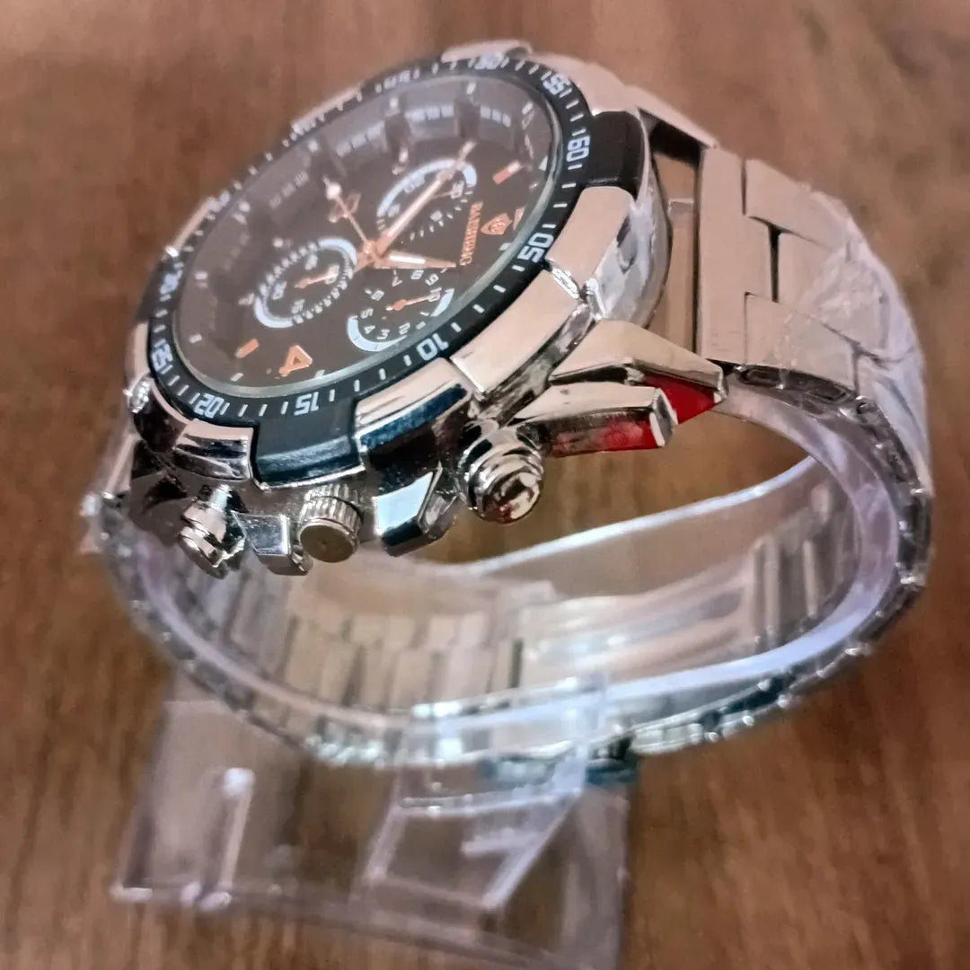 Men's Luxury Quartz Analog Watch Silver Black Dial