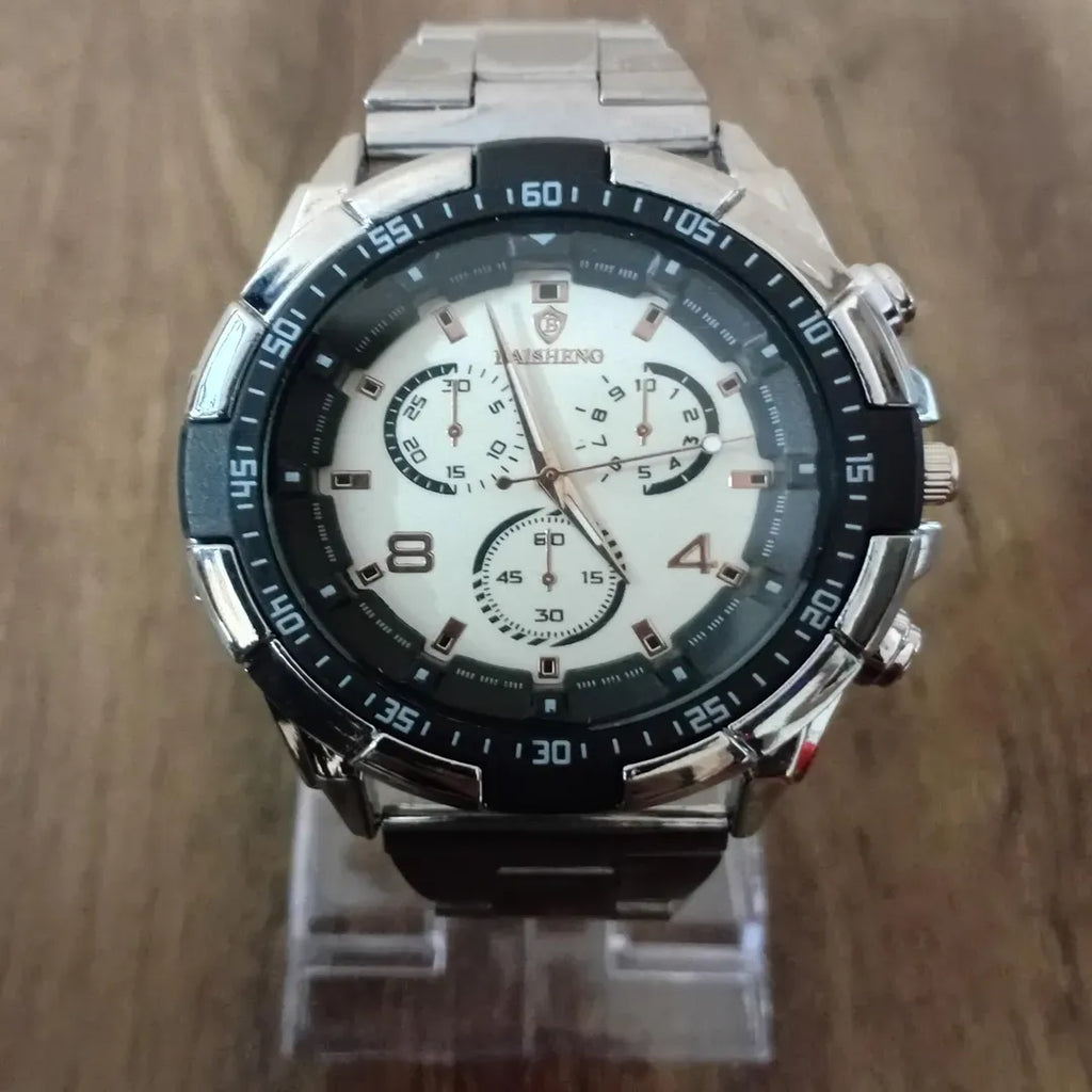 Men's Luxury Quartz Analog Watch Silver Black Dial