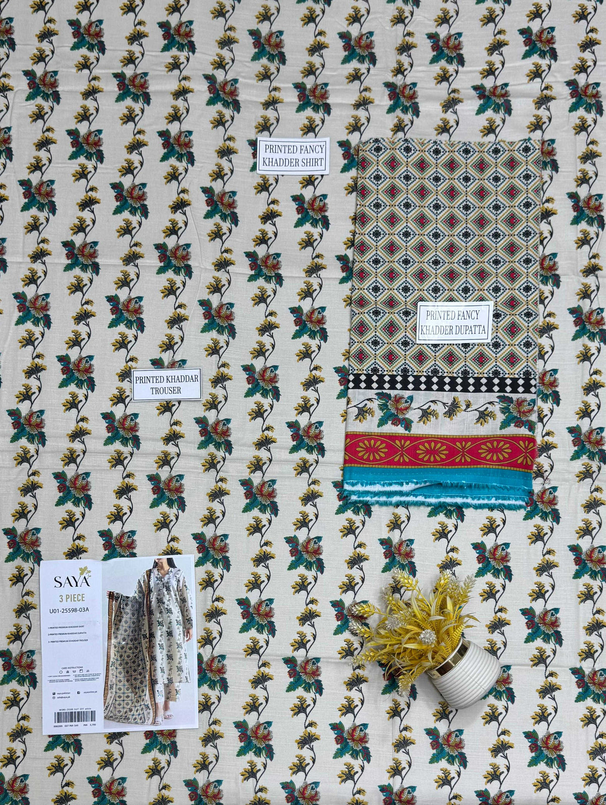 Saya Premium 3-Piece Printed Lawn Suit – Unstitched Summer Collection
