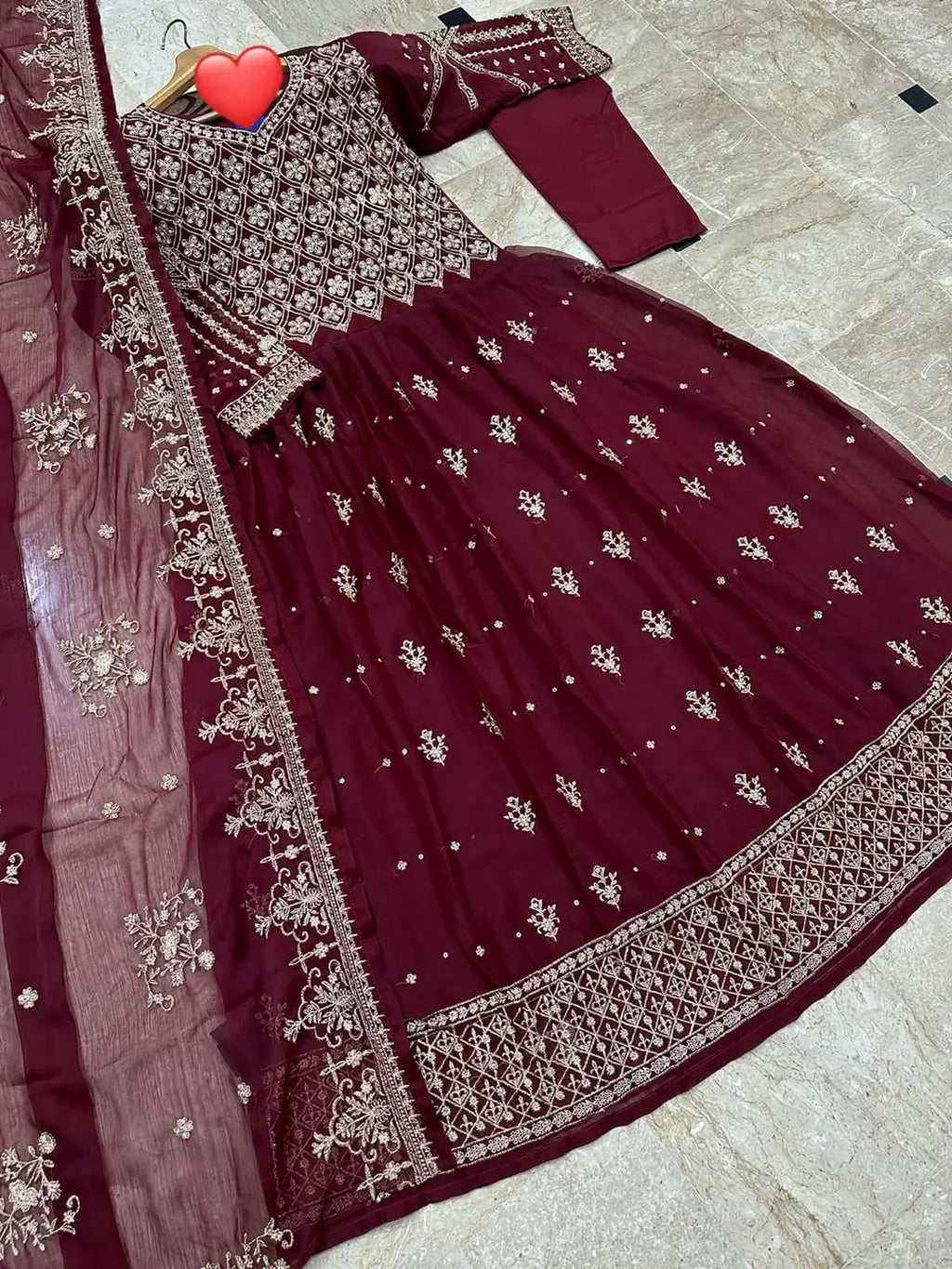 3 Pcs Women's Stitched Chiffon Hand Work Maxi And Trouser