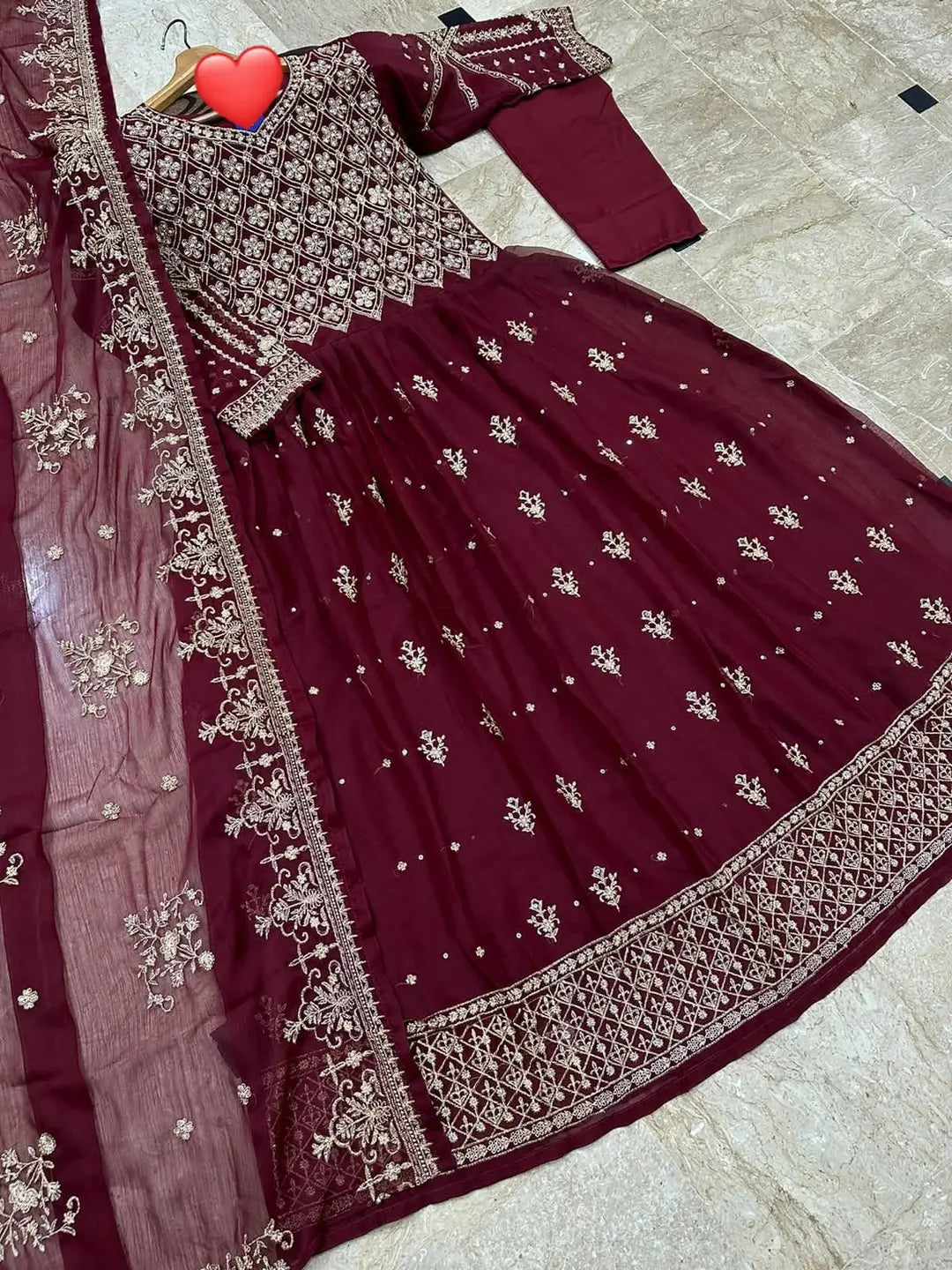 3 Pcs Women's Stitched Chiffon Hand Work Maxi And Trouser