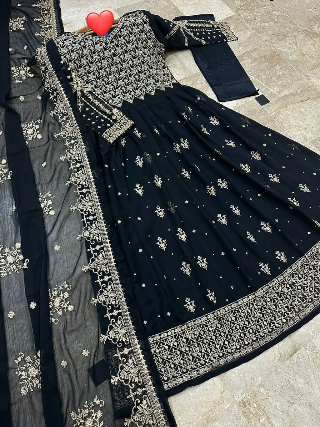 3 Pcs Women's Stitched Chiffon Hand Work Maxi And Trouser