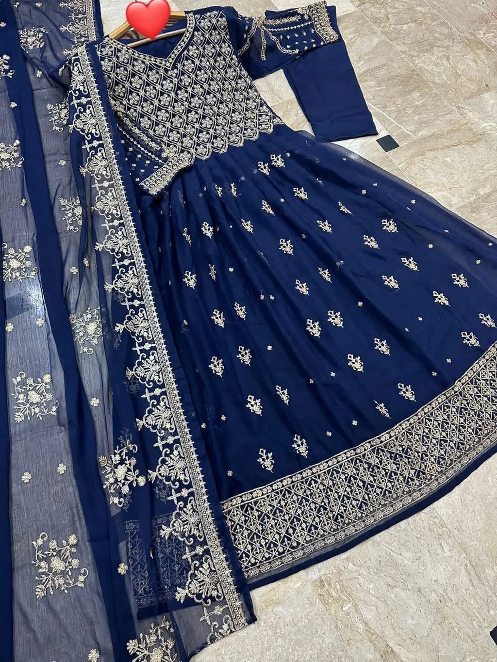 3 Pcs Women's Stitched Chiffon Hand Work Maxi And Trouser