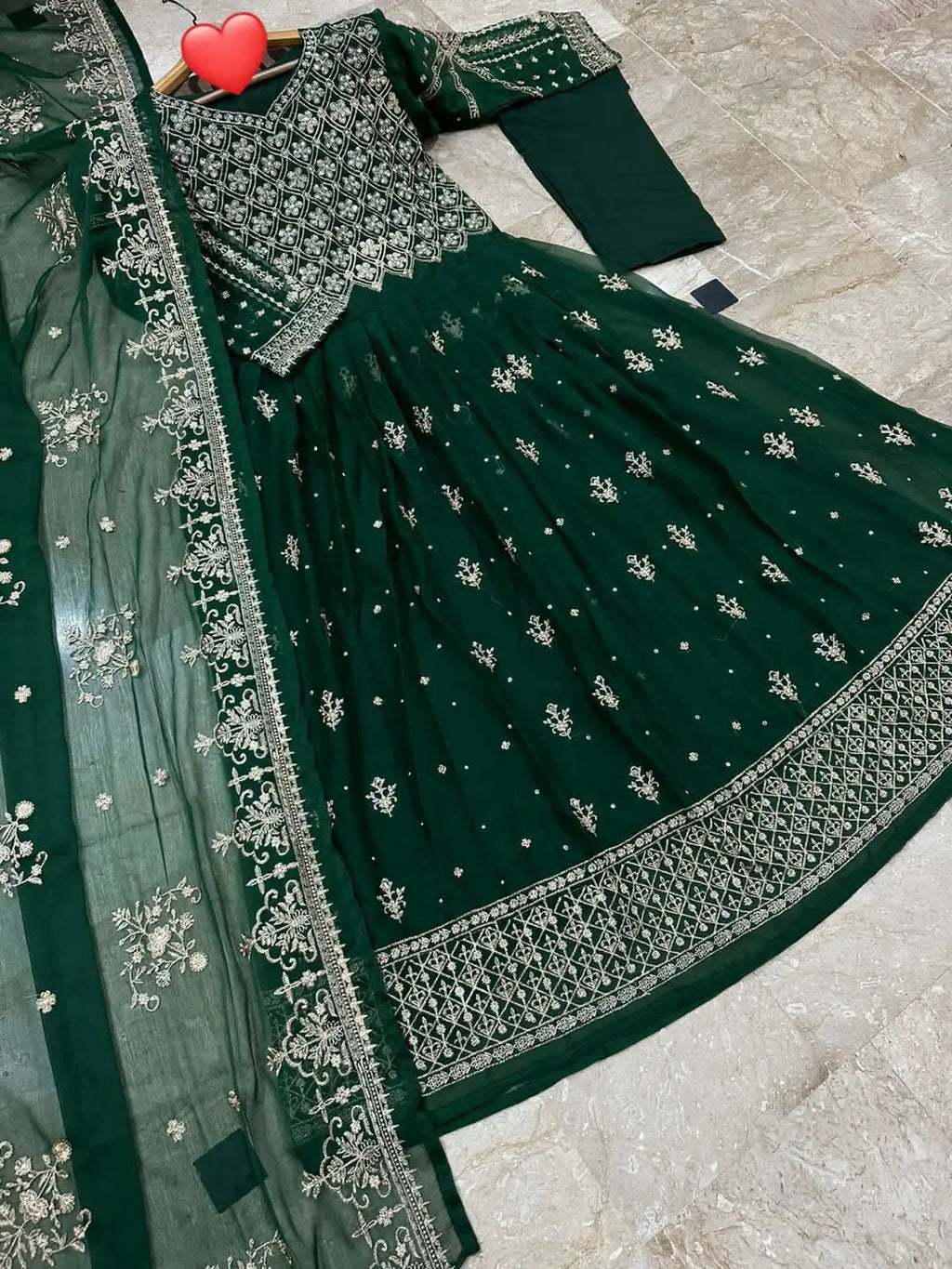 3 Pcs Women's Stitched Chiffon Hand Work Maxi And Trouser