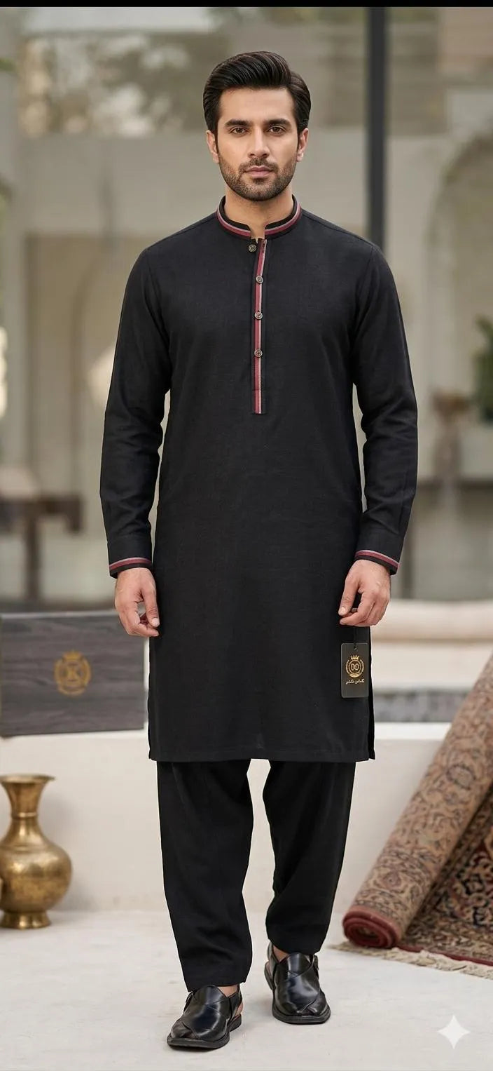 Black Khaddar Men Suit Summer Collection