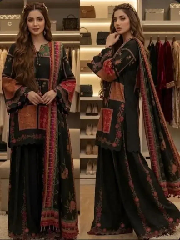 Unstitched Digital Printed Swiss Lawn 3 Piece Suit for Women | Floral Printed Swiss Lawn Shirt & Trouser with Poly Silk Dupatta | Summer Lawn Collection