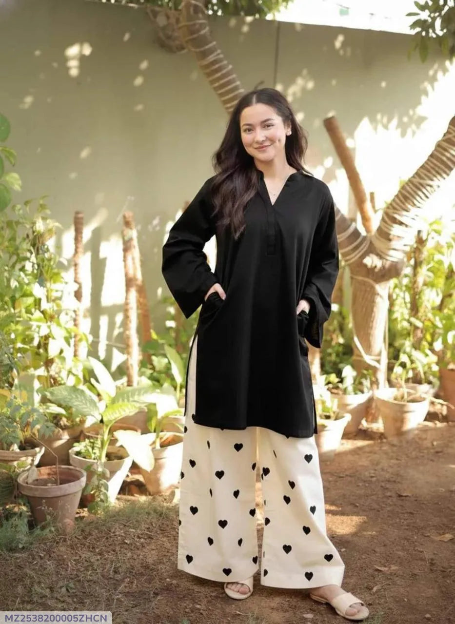 2 Pcs Women's Stitched Cotton Lawn Plain Shirt And Trouser