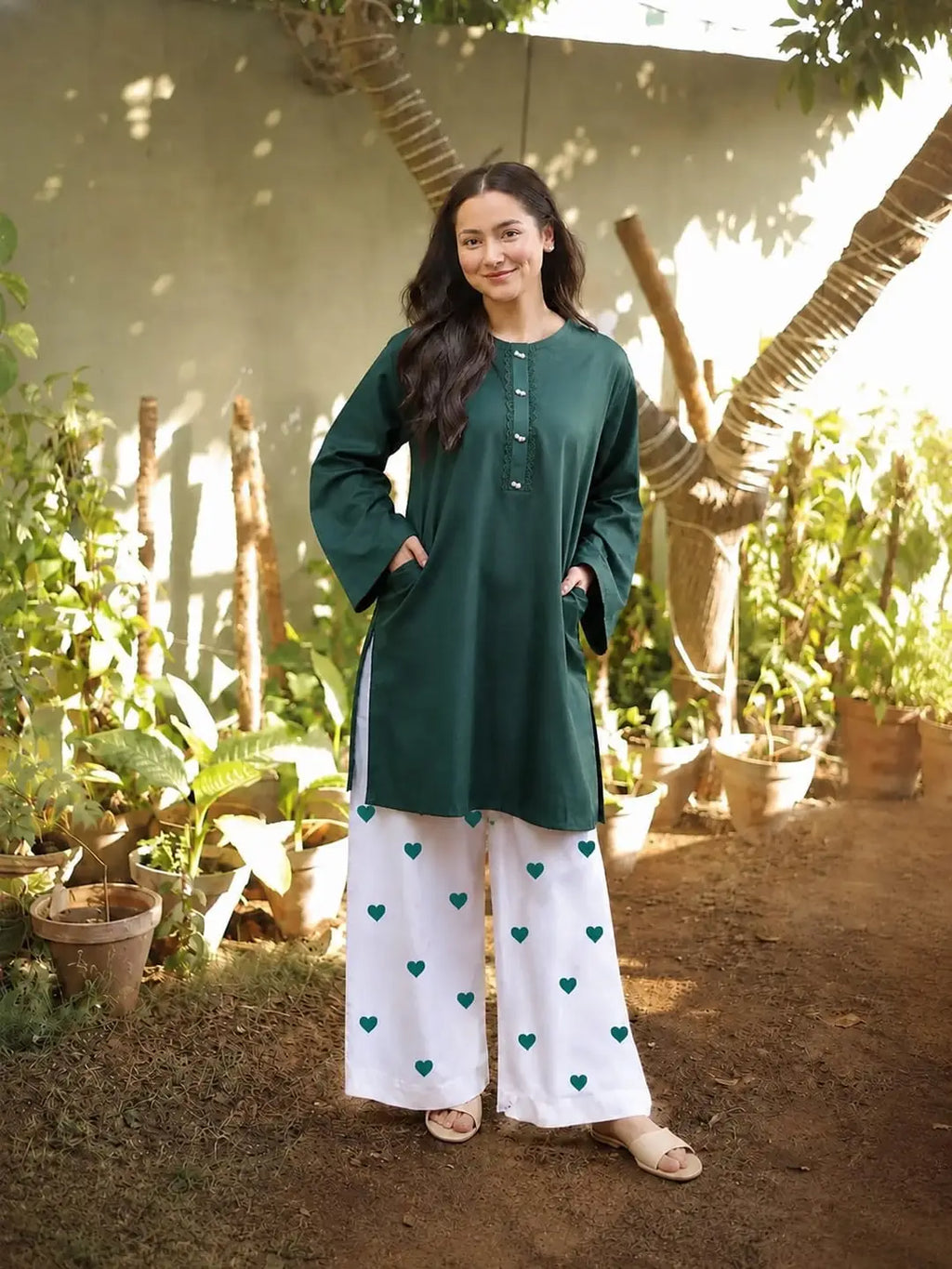 2 Pcs Women's Stitched Linen Plain Shirt And Trouser