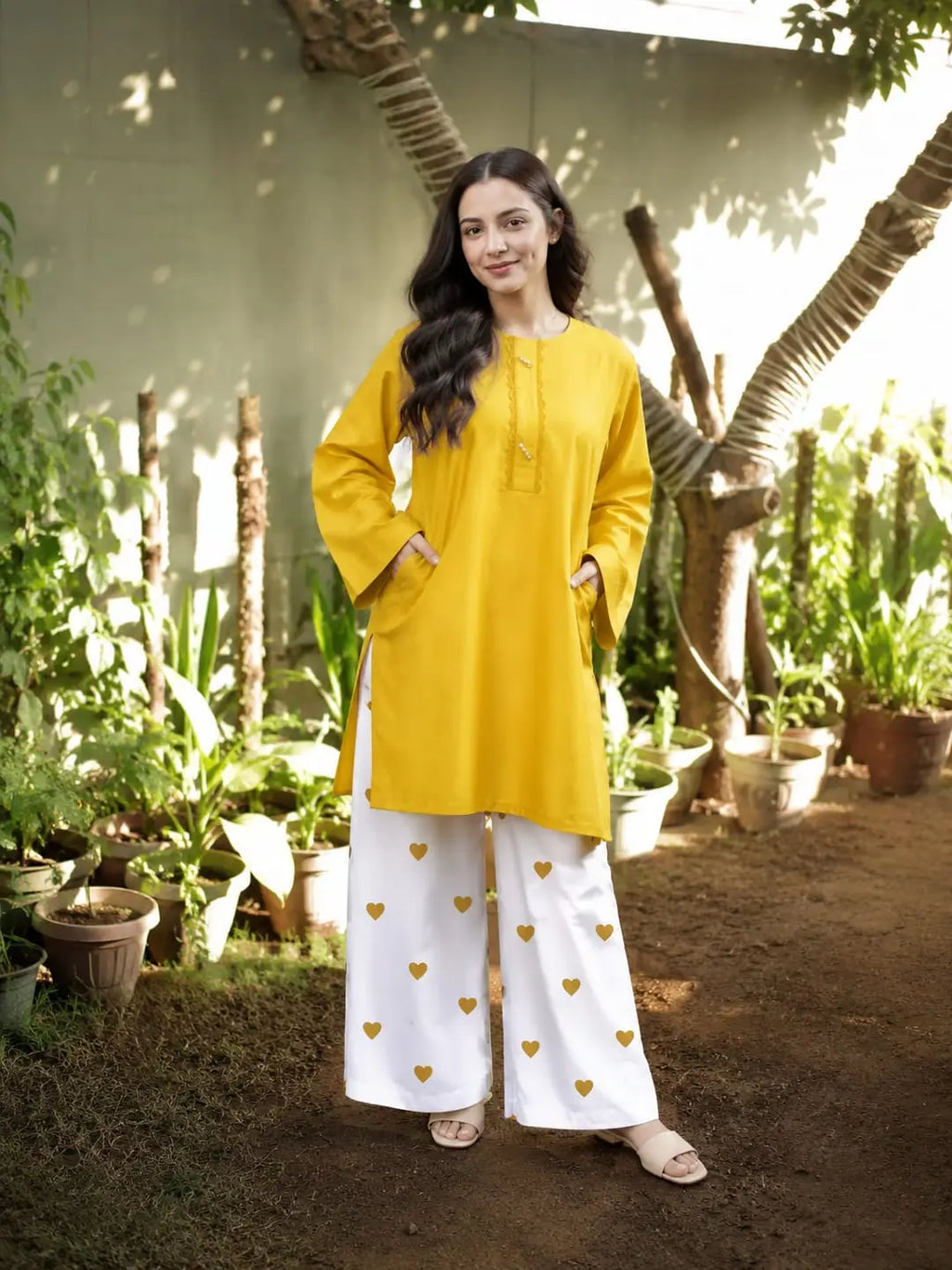 2 Pcs Women's Stitched Linen Plain Shirt And Trouser
