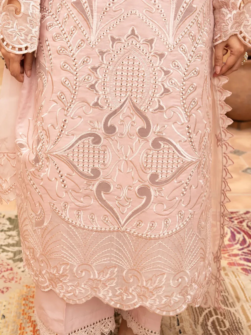 Zarar - U1A Embroidered Lawn Suit Set - 4 Pcs in Tea Pink
