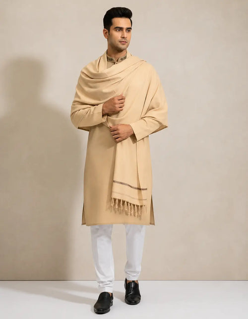 1 Pc Men's Wool Plain Shawl ( Cream )