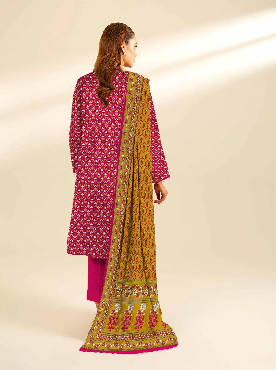Women Linen Printed Suit Pink 3Pcs Office Casual