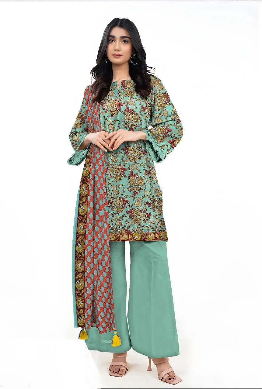 3 Pcs Women's Unstitched Printed Suit