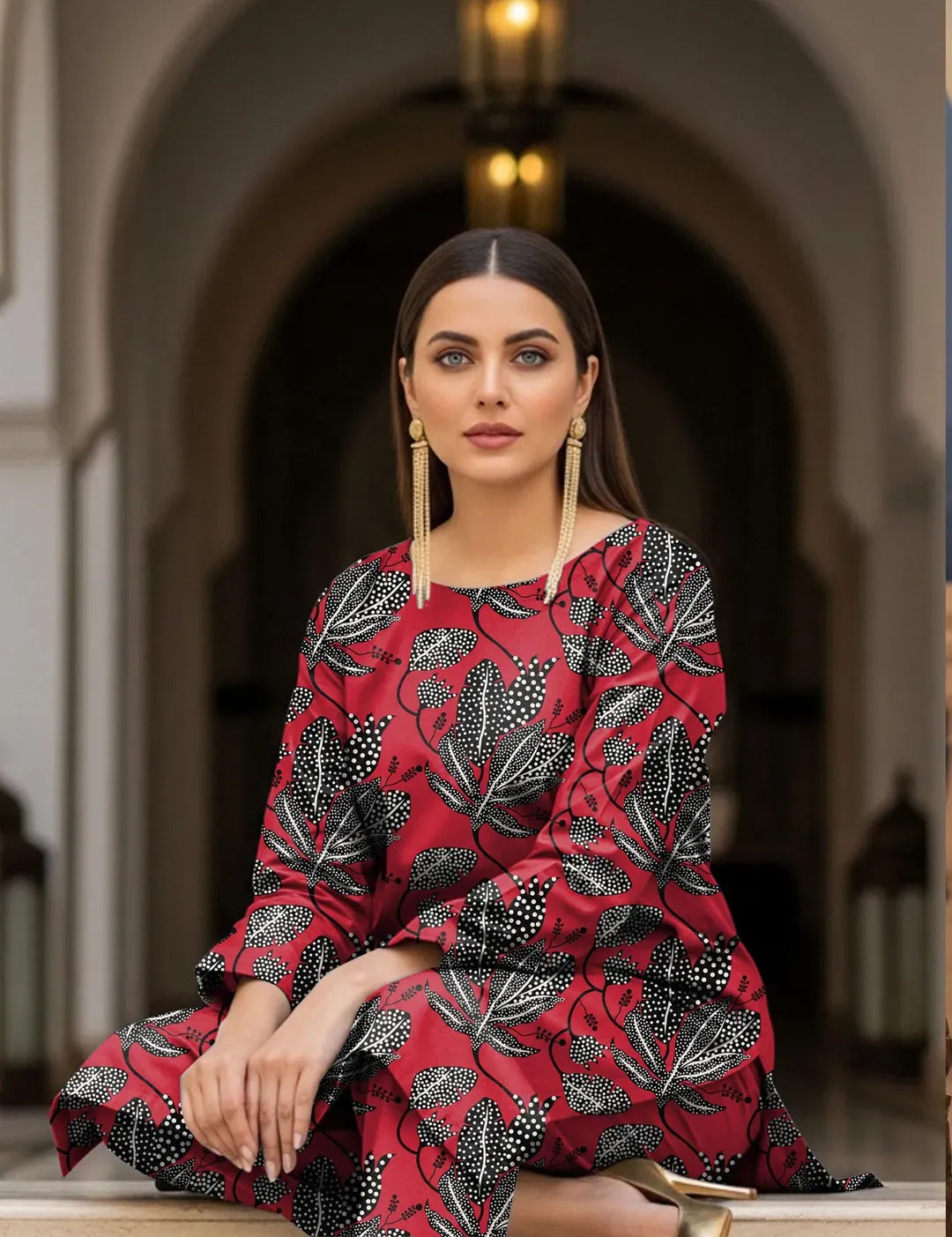 Maroon Printed Dobby Lawn 2Pcs Shirt Trouser Set