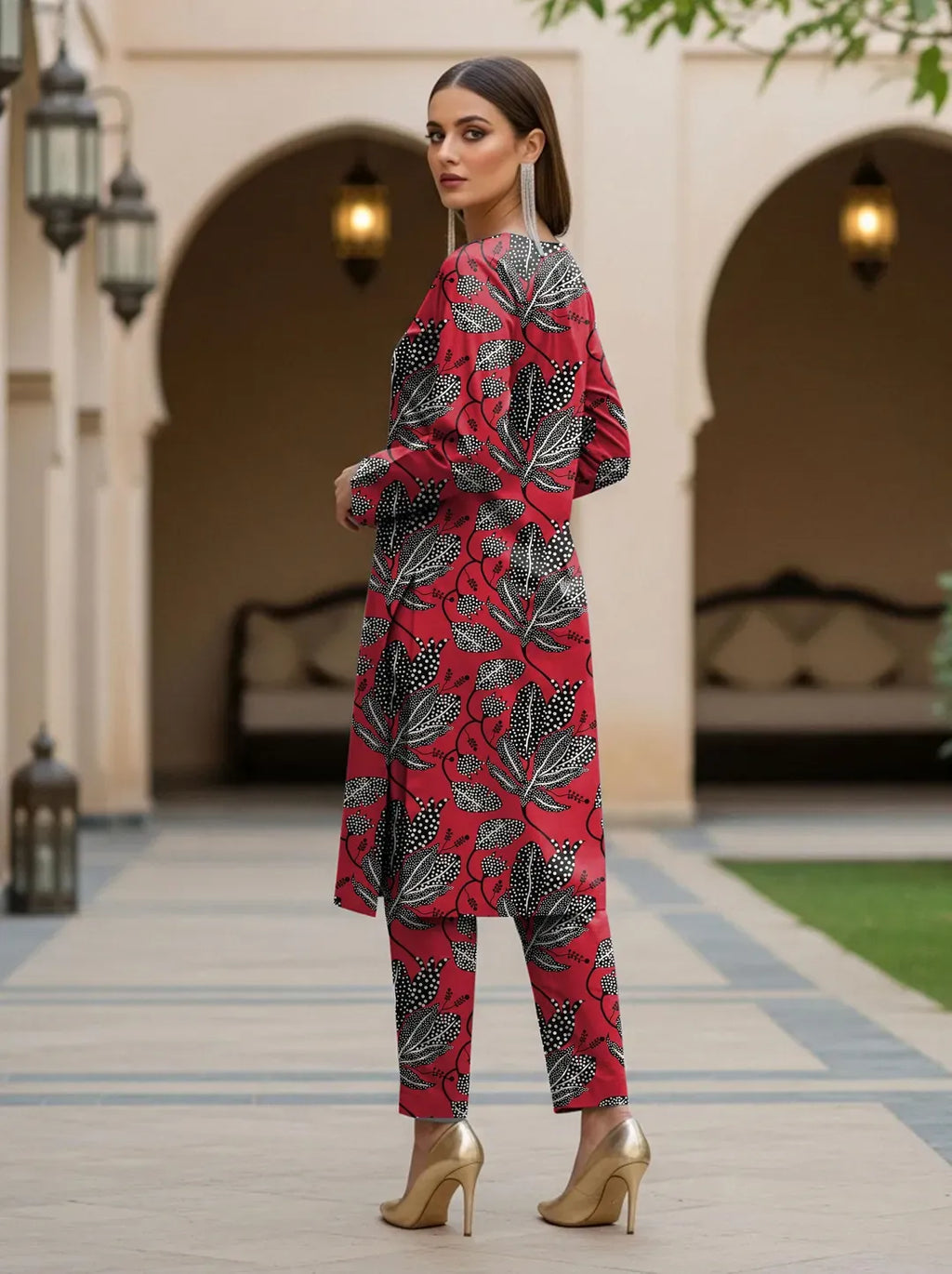 Maroon Printed Dobby Lawn 2Pcs Shirt Trouser Set