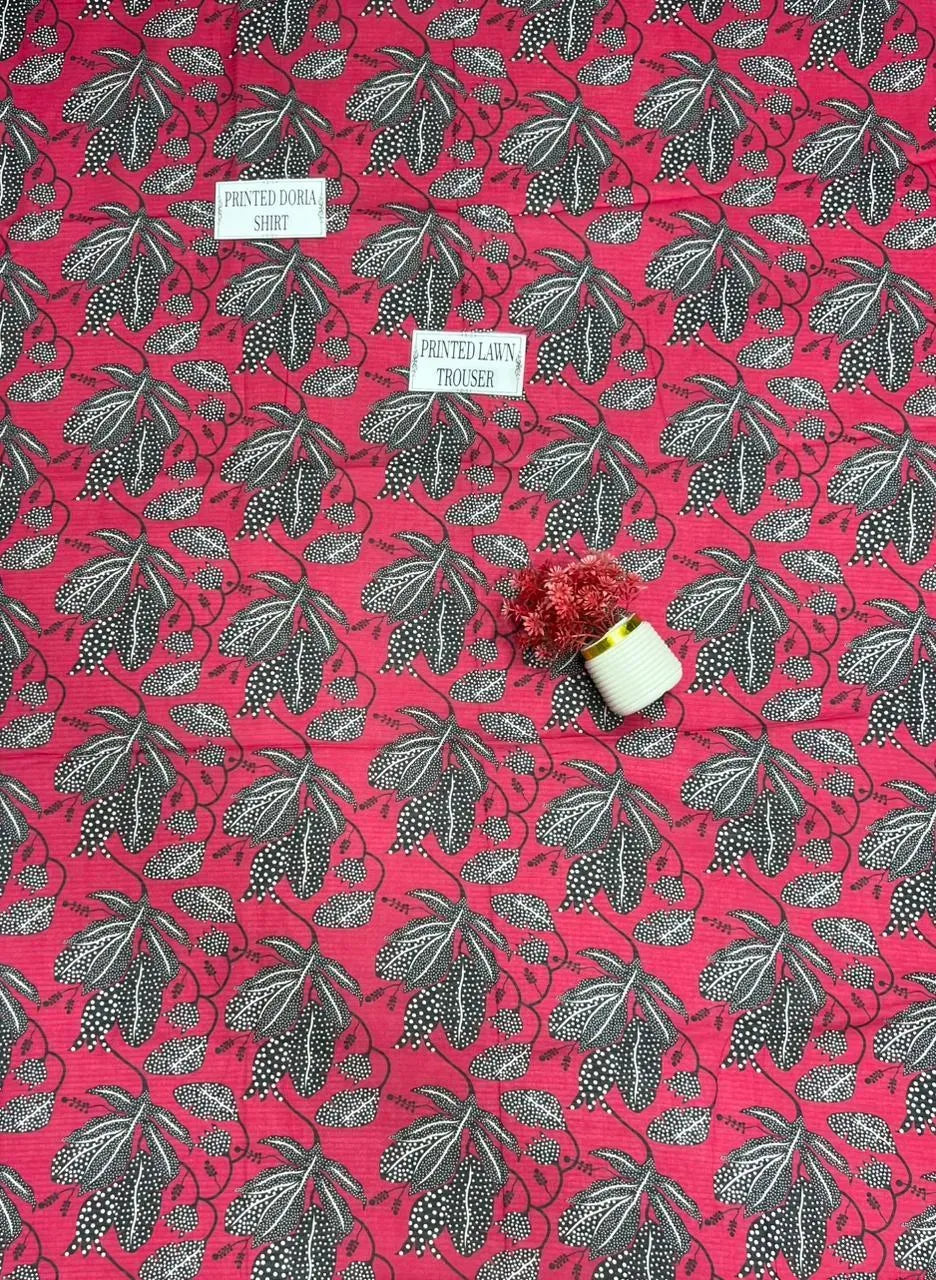 Maroon Printed Dobby Lawn 2Pcs Shirt Trouser Set