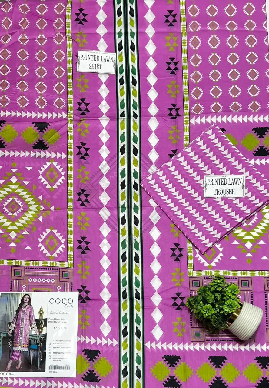 Purple Printed Lawn 2Pcs Shirt Trouser Set