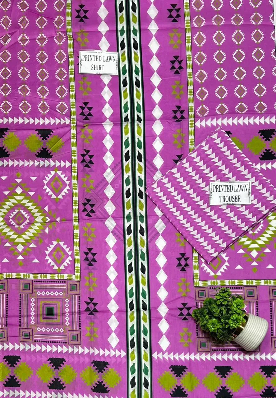 Purple Printed Lawn 2Pcs Shirt Trouser Set