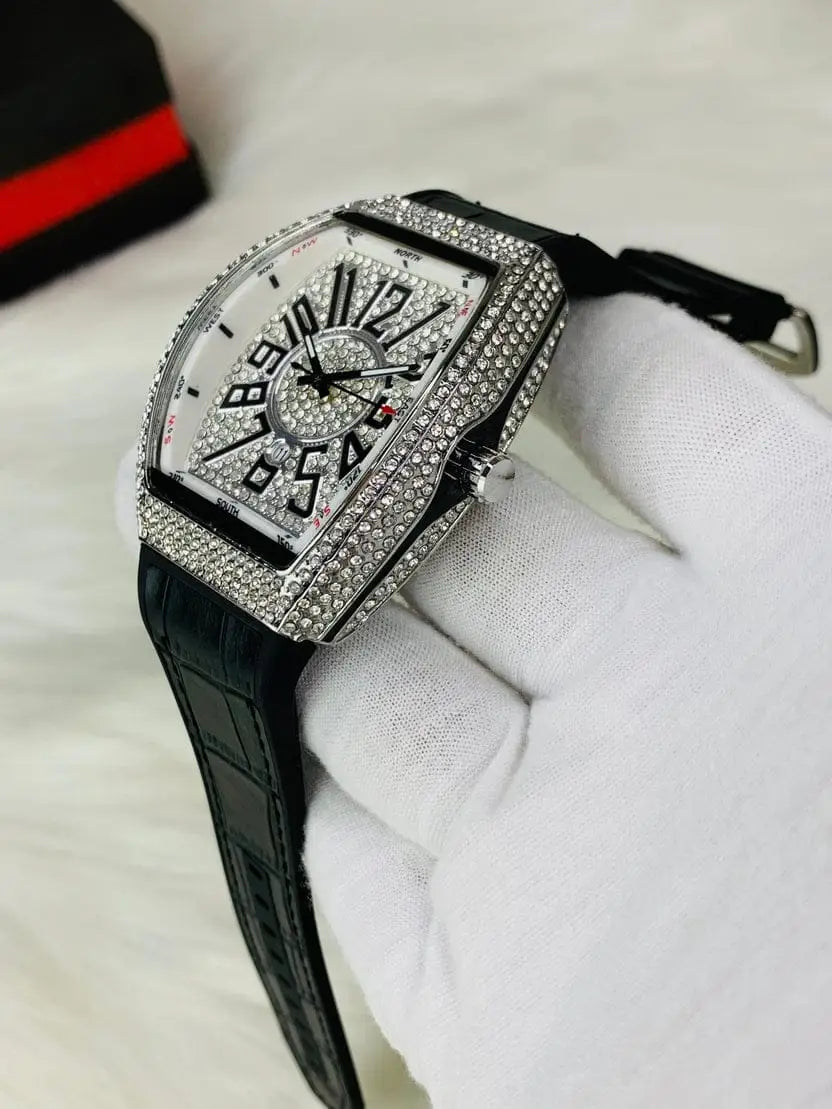 Diamond Stone Men's Luxury Fashion Watch, (Working Date & Premium Textured Strap)