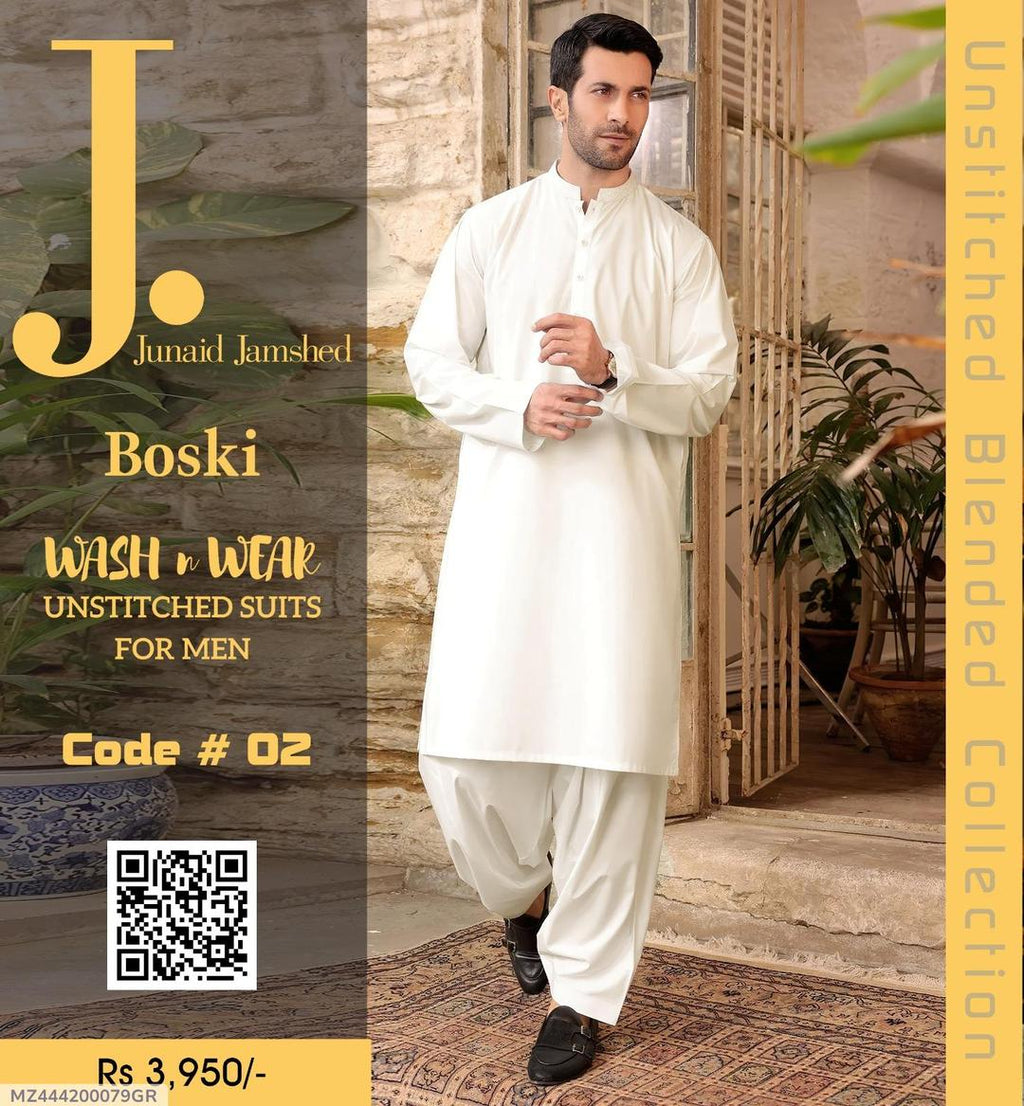 Unstitched Boski Men Suit Off White Wash & Wear