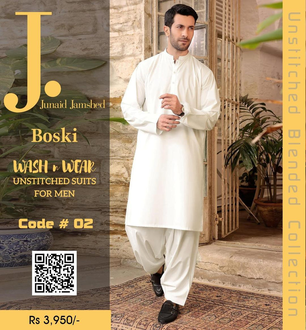 Unstitched Boski Men Suit Off White Wash & Wear