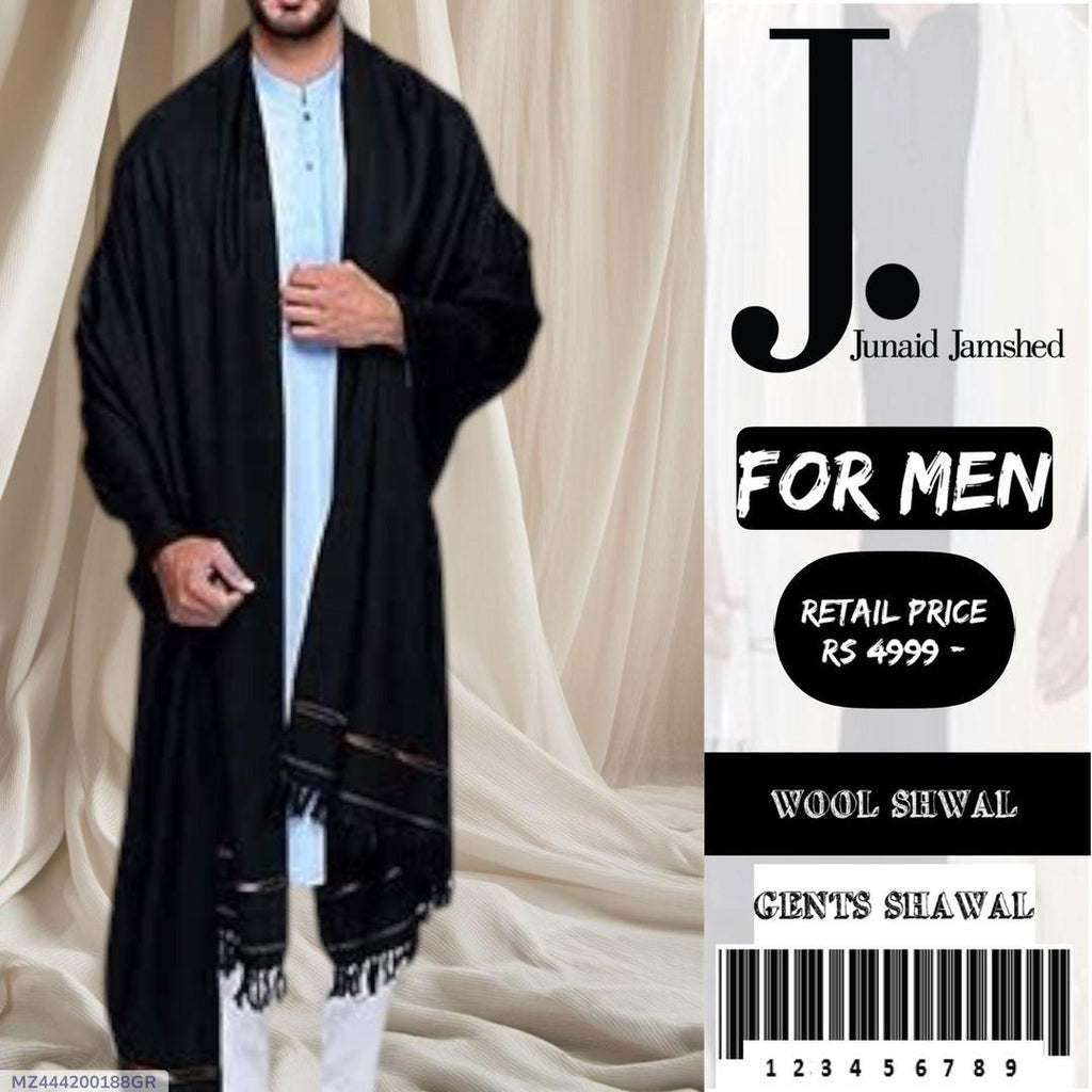 Men Wool Plain Black Shawal 2.75 Gazz