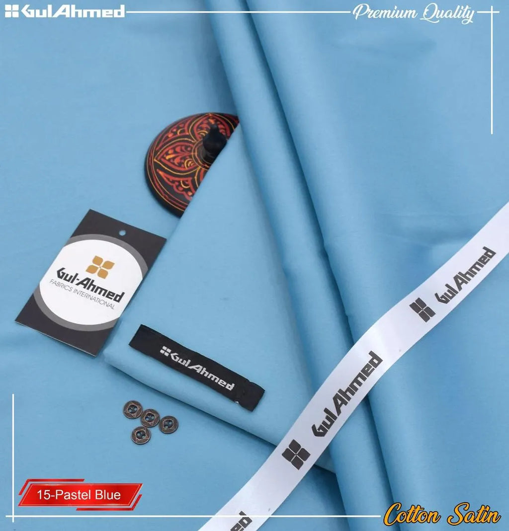 Gul Ahmed Premium Quality Cotton Satin Suit 15-Pastel Blue