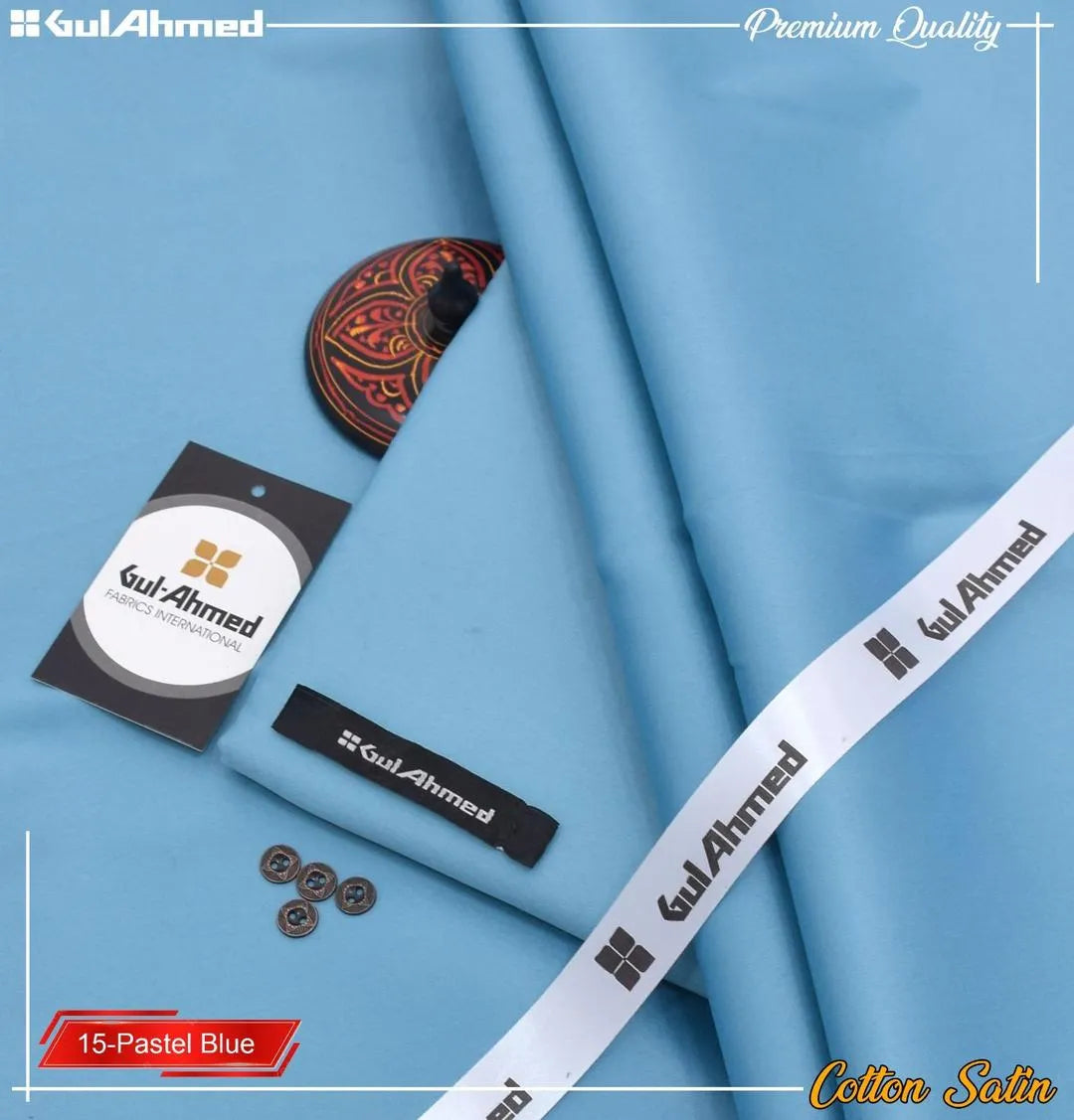 Gul Ahmed Premium Quality Cotton Satin Suit 15-Pastel Blue