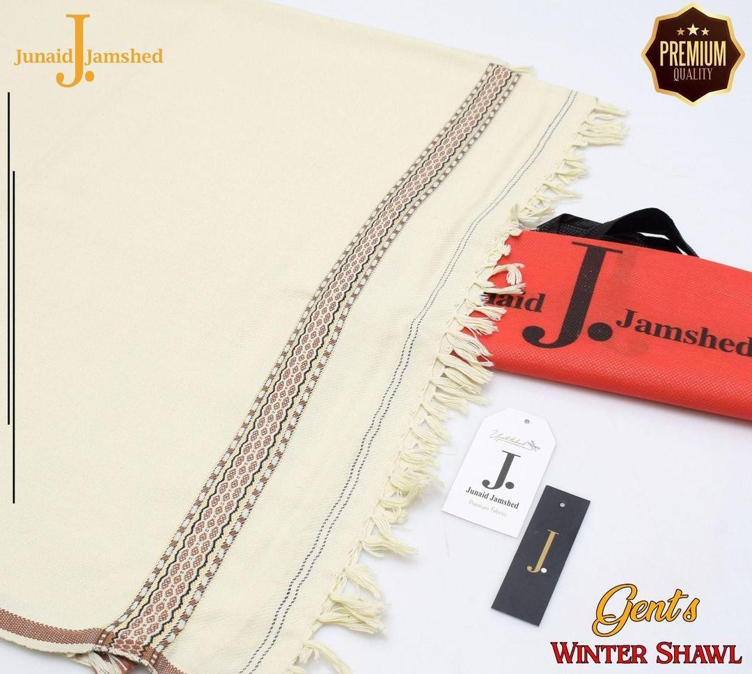 Winter Wool Shawl with Embroidered Border White