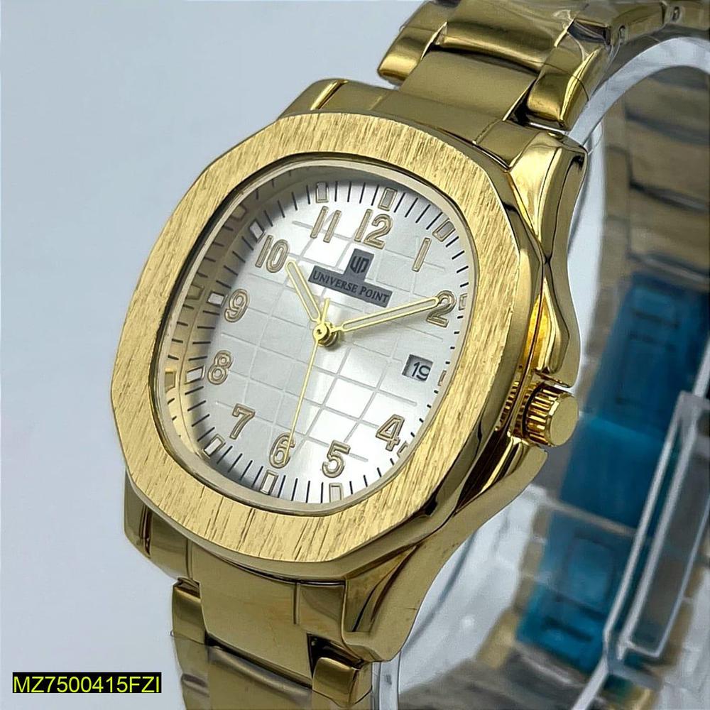 Men's Gold Plated Date Watch with Chain Strap