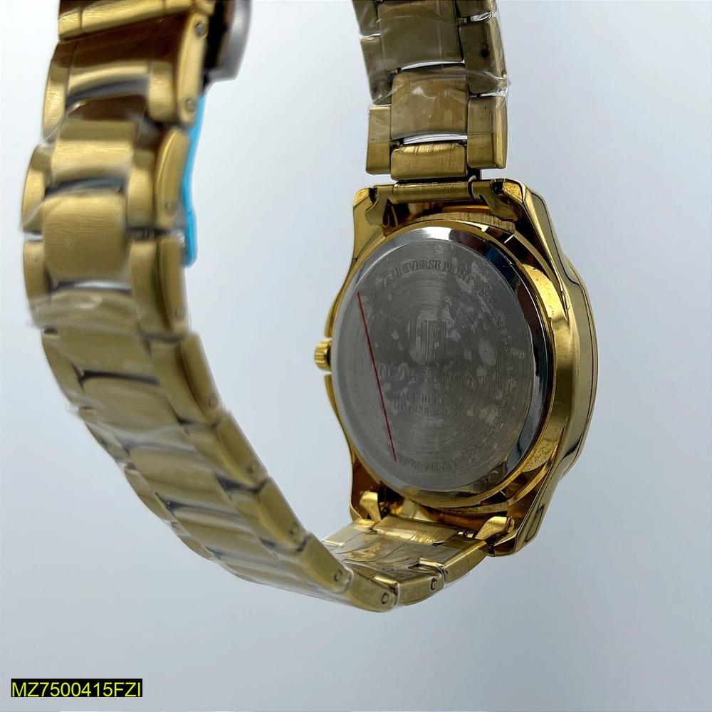 Men's Gold Plated Date Watch with Chain Strap