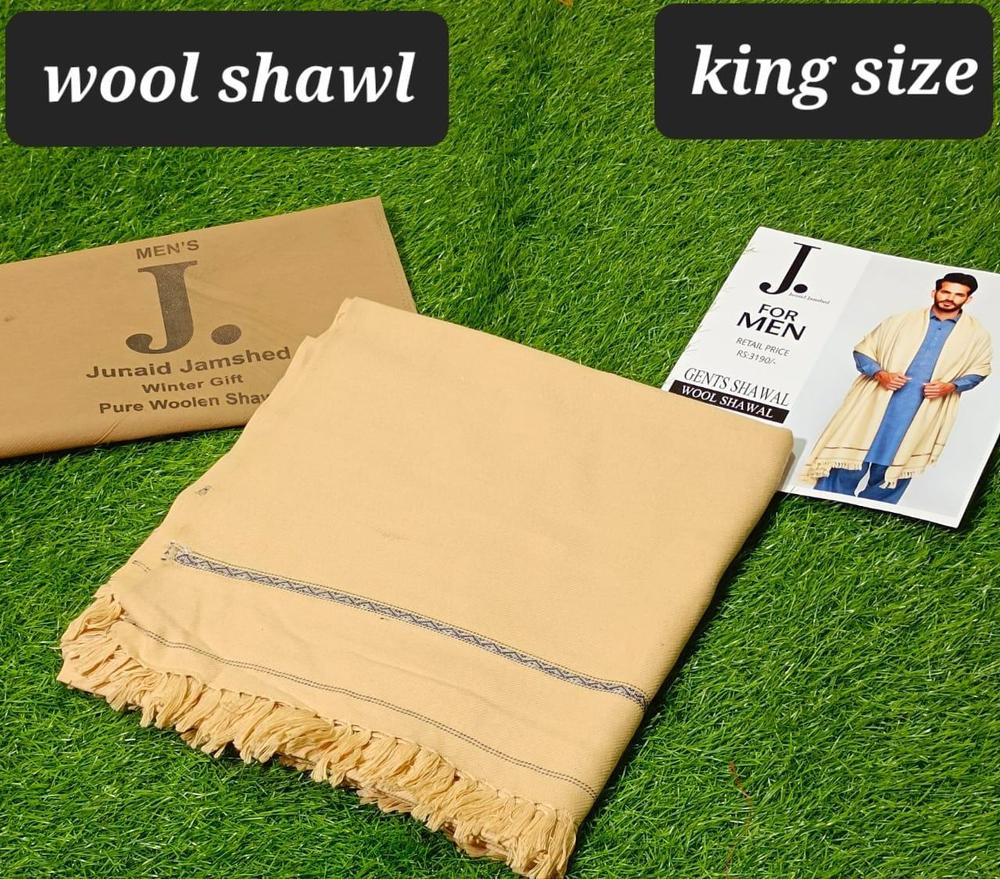 Wool Shawl Beige Fringed Winter Warm Pakistan
